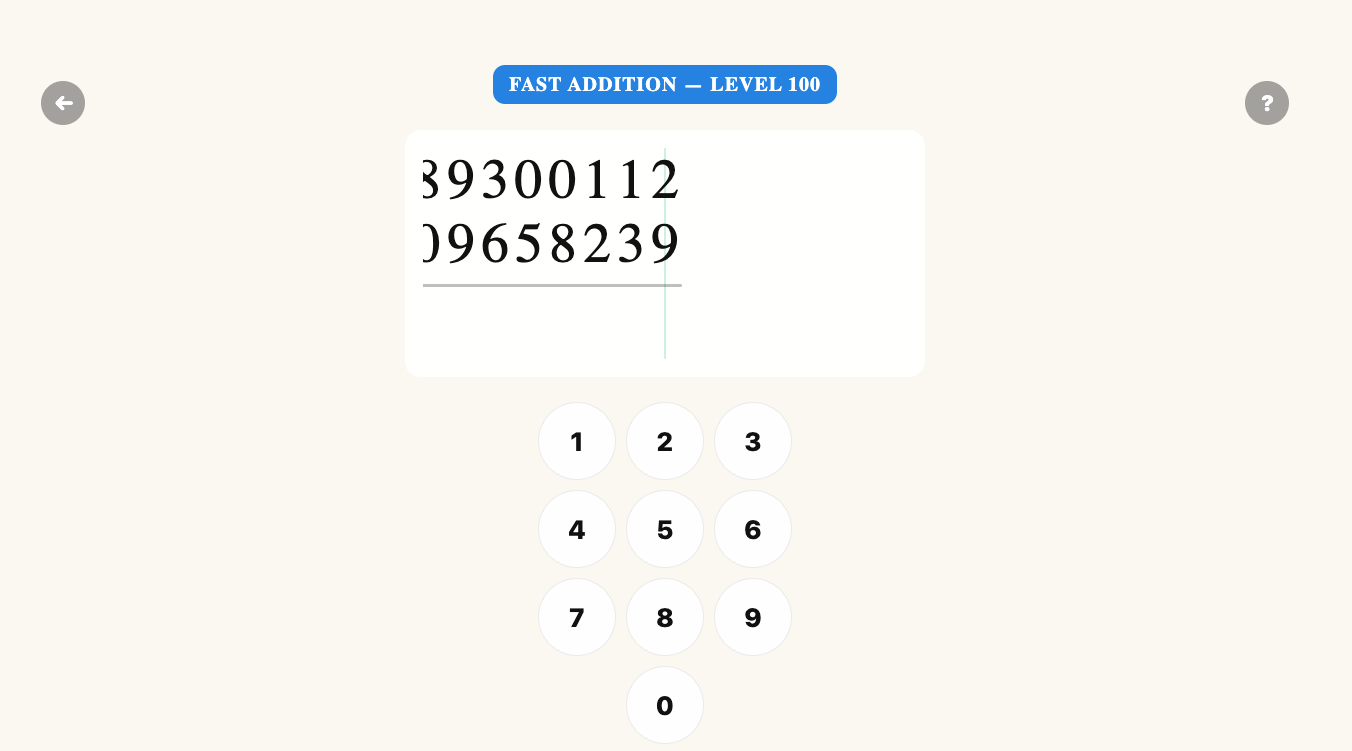 The first fully working version of the fast addition screen, with a clean layout and circular number pad