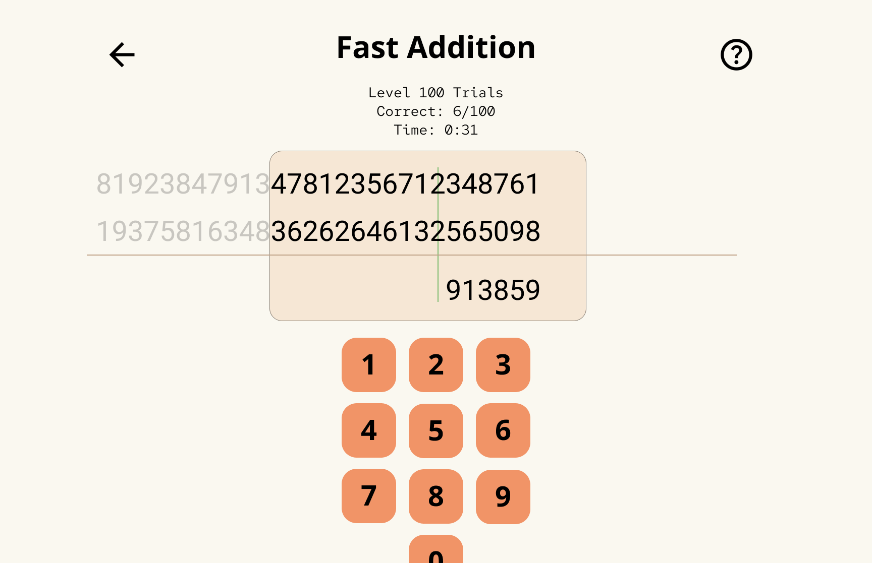 A math problem implementation where the digits overflow past the edges of their container